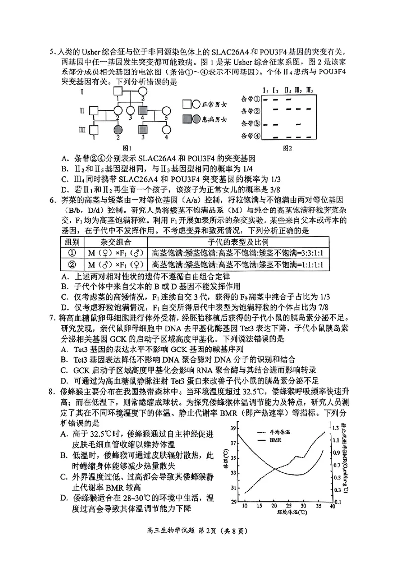 生物试题_2025年4月_2504262025山东省日照市4月高三校际联合考试（日照二模)（全科）