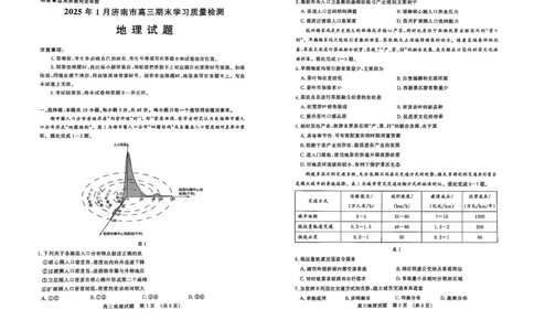 济南高三期末地理试卷_2025年1月_250119山东省济南市2024-2025学年高三上学期1月期末学习质量检测（全科）_山东省济南市2024-2025学年高三上学期1月期末考试地理