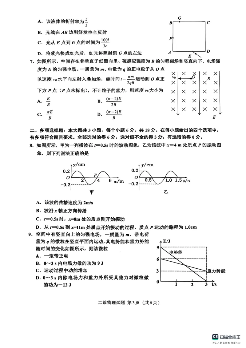 四川省达州市普通高中2025届第二次诊断性测试物理_2025年4月_250417四川省达州市普通高中2025届第二次诊断性测试（达州二诊）（全科）