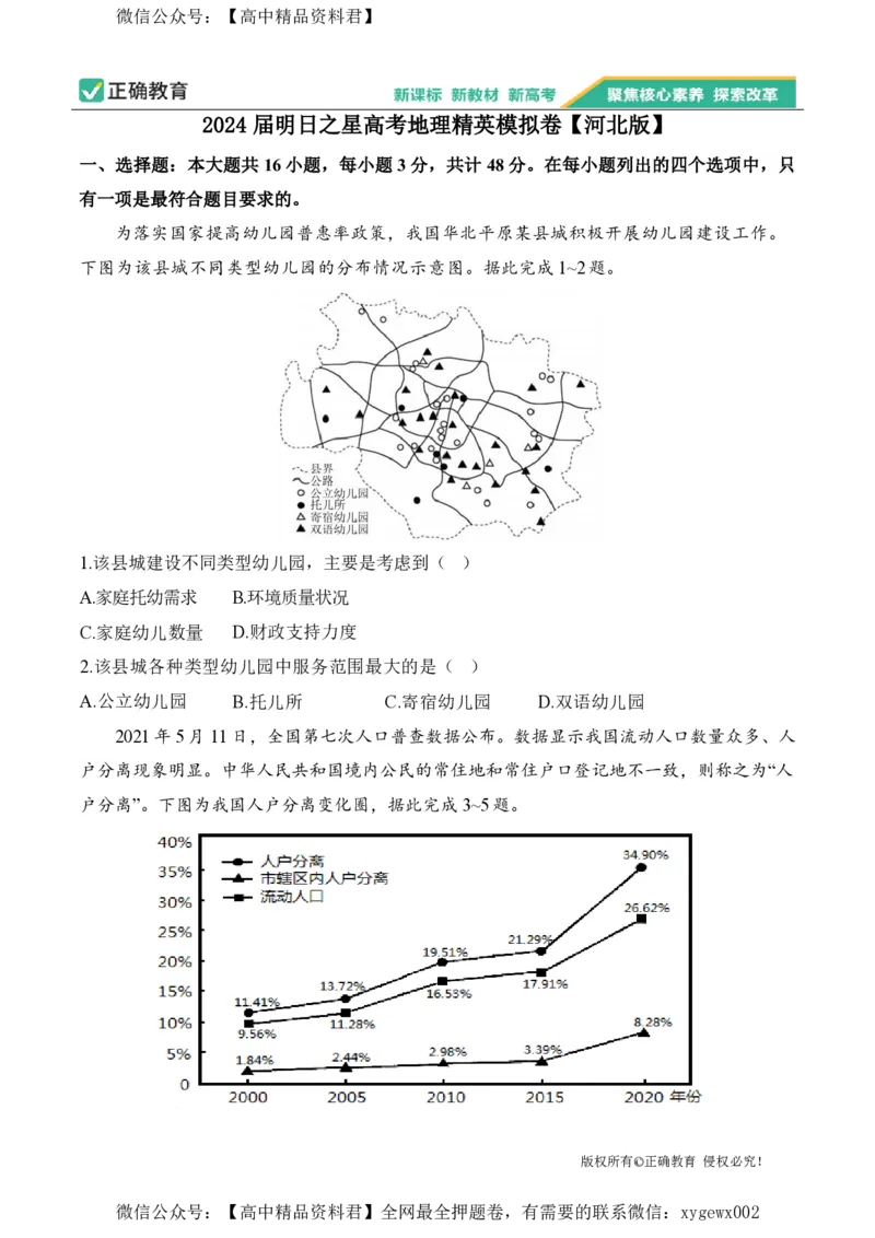 2024届明日之星高考地理精英模拟卷河北版_2024高考押题卷_72024正确教育全系列_2024明日之星全系列_（新高考）2024《明日之星&middot;高考精英模拟卷》（九科全）各一套