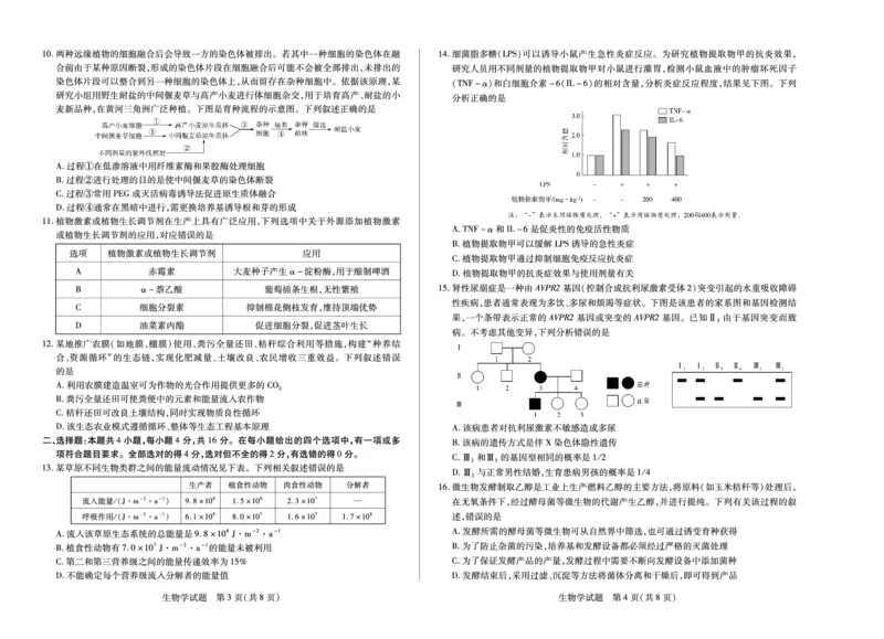 生物学天一大联考&middot;湖南省2026届高三年级上学期开学考_2025年8月_250823湖南省天一大联考2026届高三上学期阶段性检测（一）（全科）