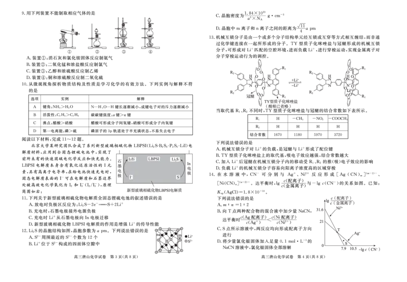 唐山高三一模化学_2025年3月_250312河北省唐山市2025年普通高等院校招生第一次拟演练（唐山一模）（全科）_唐山市2025年普通高等院校招生第一次拟演练化学
