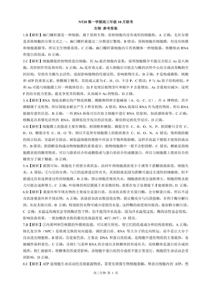 河北省NT202025&mdash;2026学年高三上学期10月联考生物试题（含答案）_2025年10月_251018河北省NT202025&mdash;2026学年高三上学期10月联考（全科）