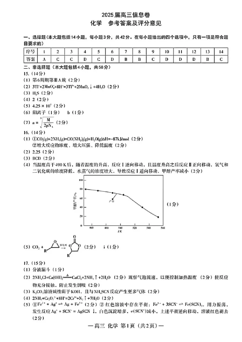 江西省南昌市2025届高三信息卷化学答案_2025年5月_250517江西省南昌市2025届高三信息卷（南昌三模）（全科）_江西省南昌市2025届高三信息卷化学