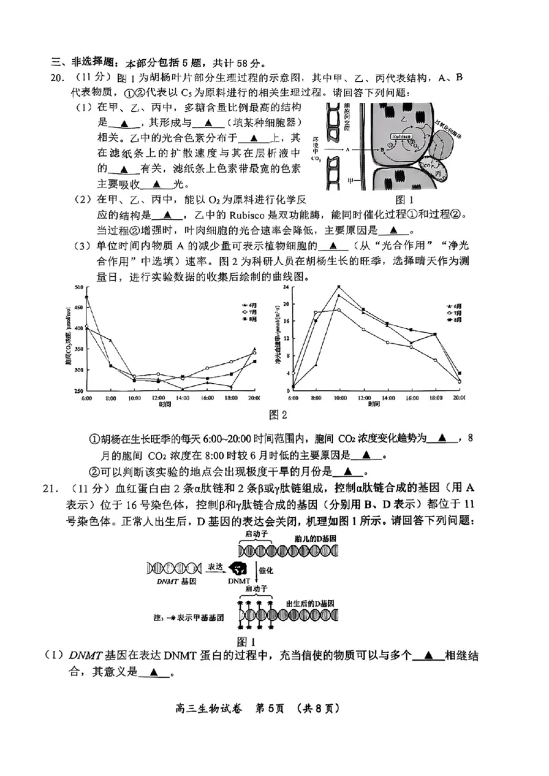 江苏省常州市2024-2025学年高三上学期期末考试生物试题_2025年1月_250109江苏省常州市2024-2025学年高三上学期期末考试