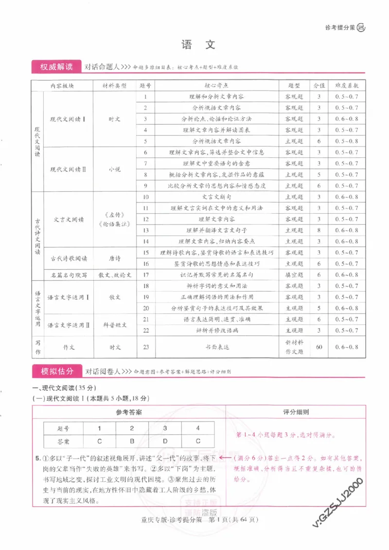 2024年王后雄高考押题预测卷重庆语数英答案_2024高考押题卷_22024王hou雄_16王后雄押题_2024年王后雄高考押题预测卷（重庆专版）_答案