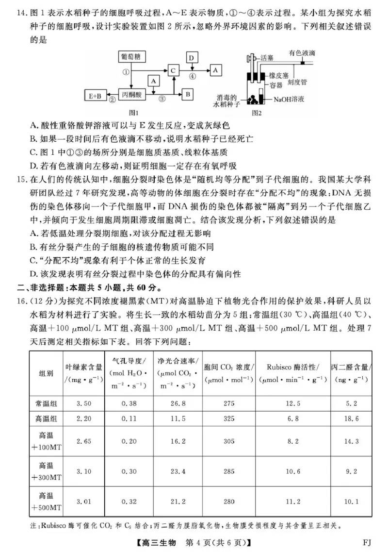 福建省百校2026届高三上学期10月联合测评生物试题（含答案）_2025年10月_251019福建省百校2026届高三上学期10月联合测评