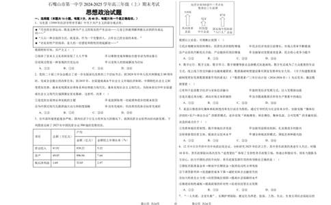 宁夏石嘴山市第一中学2024-2025学年高三上学期1月期末政治_2025年2月_250205宁夏石嘴山市第一中学2024-2025学年高三上学期1月期末试题