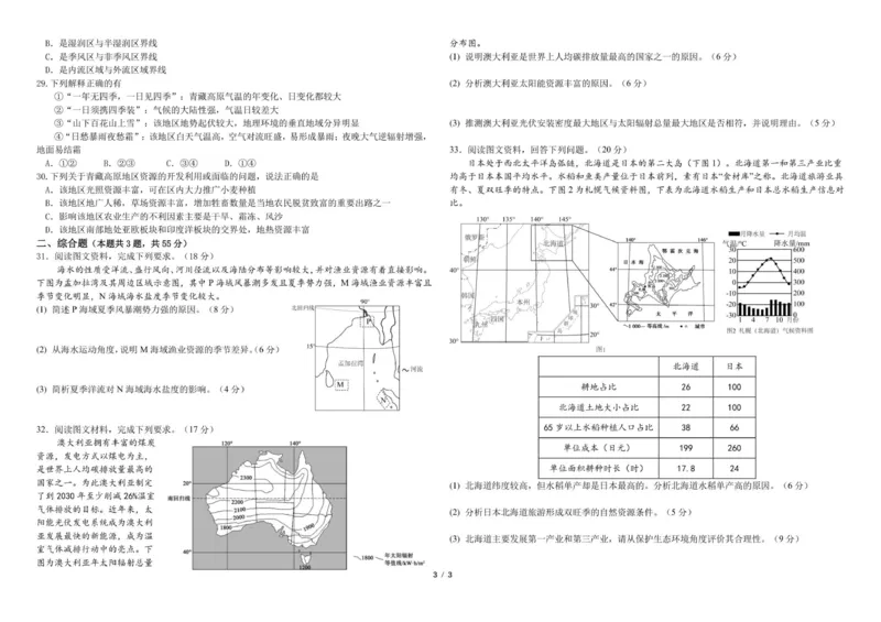 地理试题1_2025年10月_251017黑龙江省哈尔滨师范大学附属中学2025-2026学年高三上学期10月月考_黑龙江省哈尔滨师范大学附属中学2025-2026学年高三上学期10月月考地理试题（含答案）