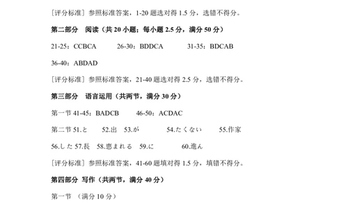 福建省漳州市2025届高三毕业班第四次教学质量检测日语答案_2025年5月_250513福建省漳州市2025届高三毕业班第四次教学质量检测（漳州四检）（全科）