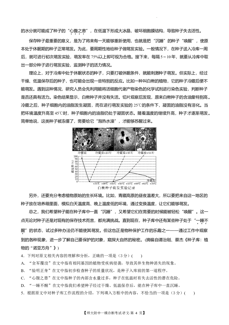 甘肃省西北师范大学附属中学2025届高三上学期一模诊断考试语文+答案_2025年1月_250107甘肃省西北师范大学附属中学2025届高三上学期一模诊断考试（全科）