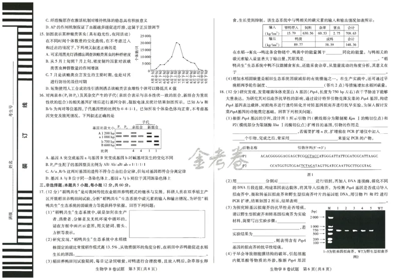 2024年天星高考临考预测押题密卷江西专版（生物）_2024高考押题卷_12024天星全系列_@@@天星临考押题密卷汇总重复_2024年tx高考临考押题密卷江西专版