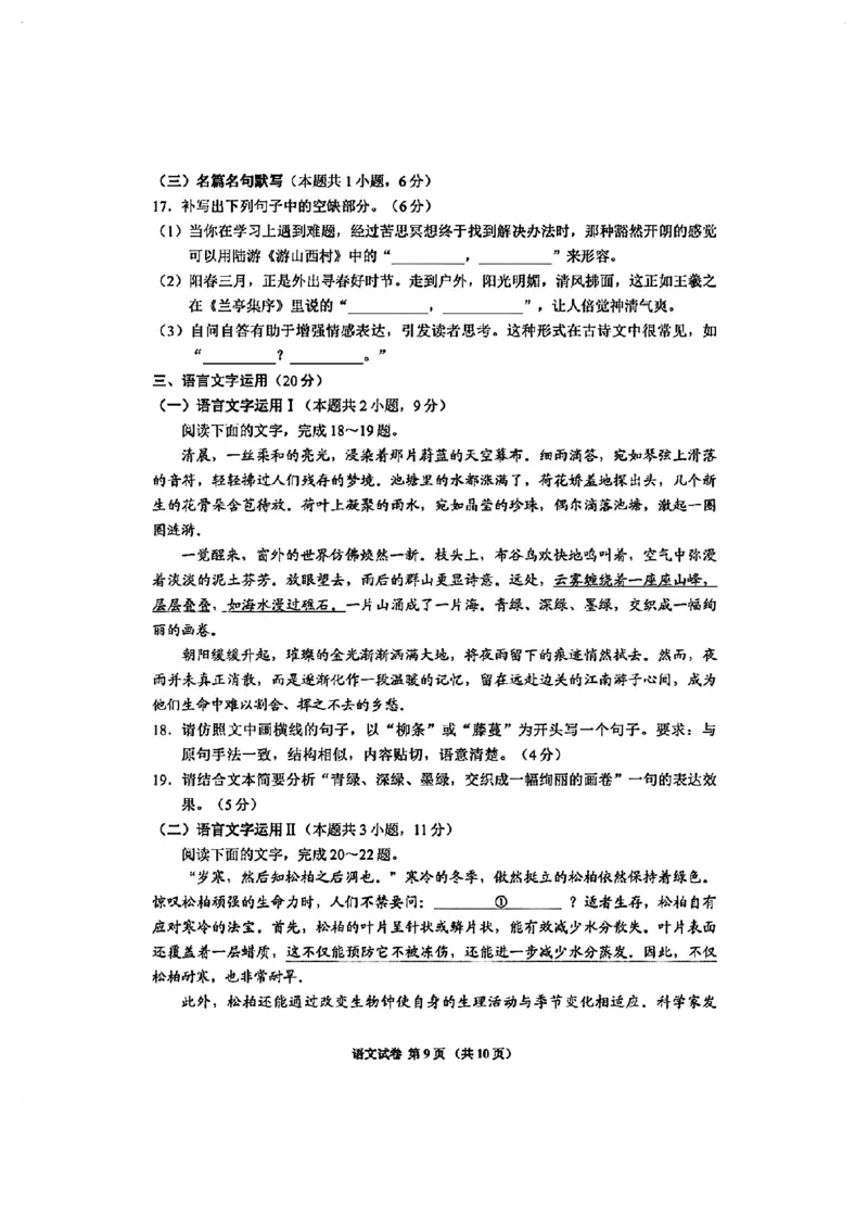 贵州省毕节市2025届高三年级高考第二次适应性考试语文+答案_2025年3月_250311贵州省毕节市2025届高三年级高考第二次适应性考试（毕节二诊）
