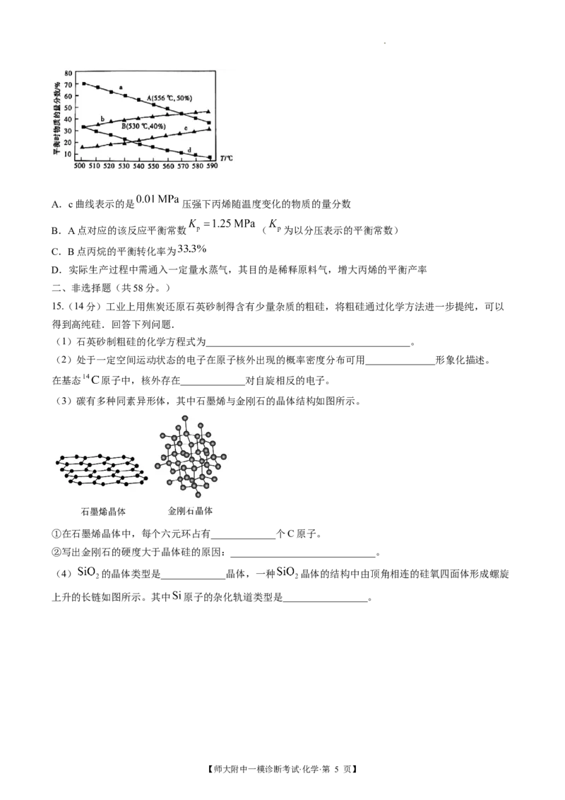 甘肃省西北师范大学附属中学2025届高三上学期一模诊断考试化学+答案_2025年1月_250107甘肃省西北师范大学附属中学2025届高三上学期一模诊断考试（全科）