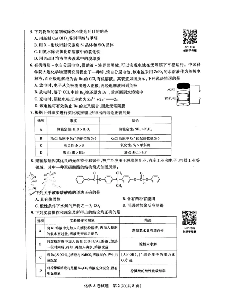 2024天星押题密卷《化学A卷》_2024高考押题卷_12024天星全系列_黑龙江版_化学