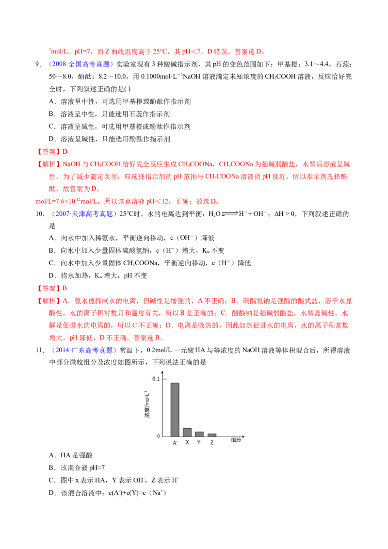 专题59水的电离与溶液的pH（解析卷）_近10年高考真题汇编（必刷）_十年（2014-2024）高考化学真题分项汇编（全国通用）_十年（2014-2023）高考化学真题分项汇编（全国通用）