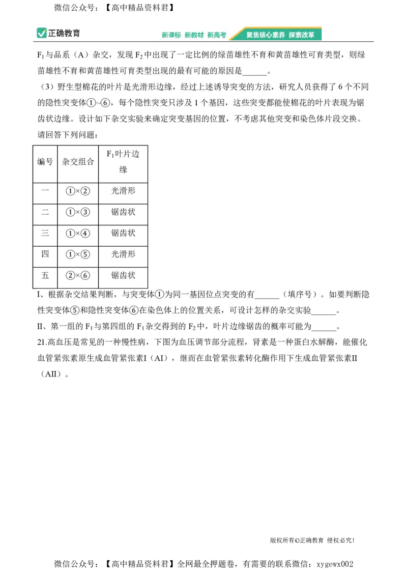 2024届明日之星高考生物精英模拟卷河北版_2024高考押题卷_72024正确教育全系列_2024明日之星全系列_（新高考）2024《明日之星&middot;高考精英模拟卷》（九科全）各一套