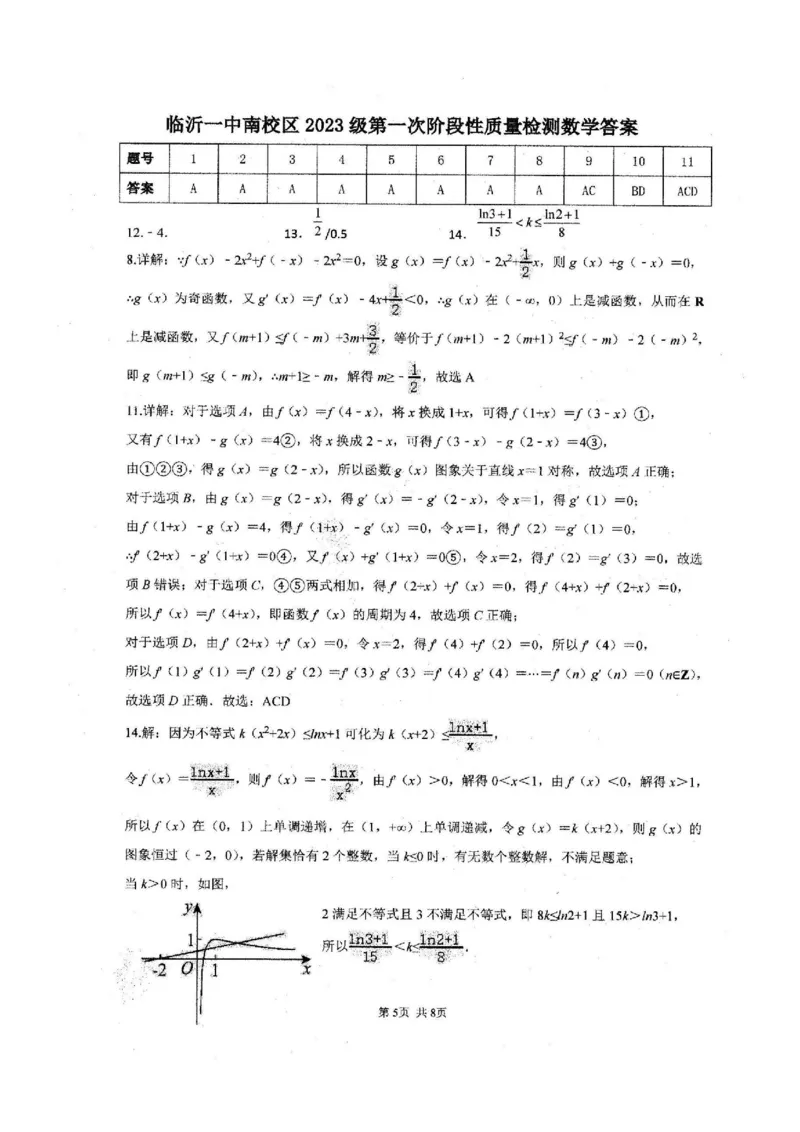 山东省临沂第一中学2026届高三上学期10月第一次阶段性质量检测+数学试题（含答案）_2025年10月_251016山东省临沂第一中学2026届高三上学期10月第一次阶段性质量检测（全科）