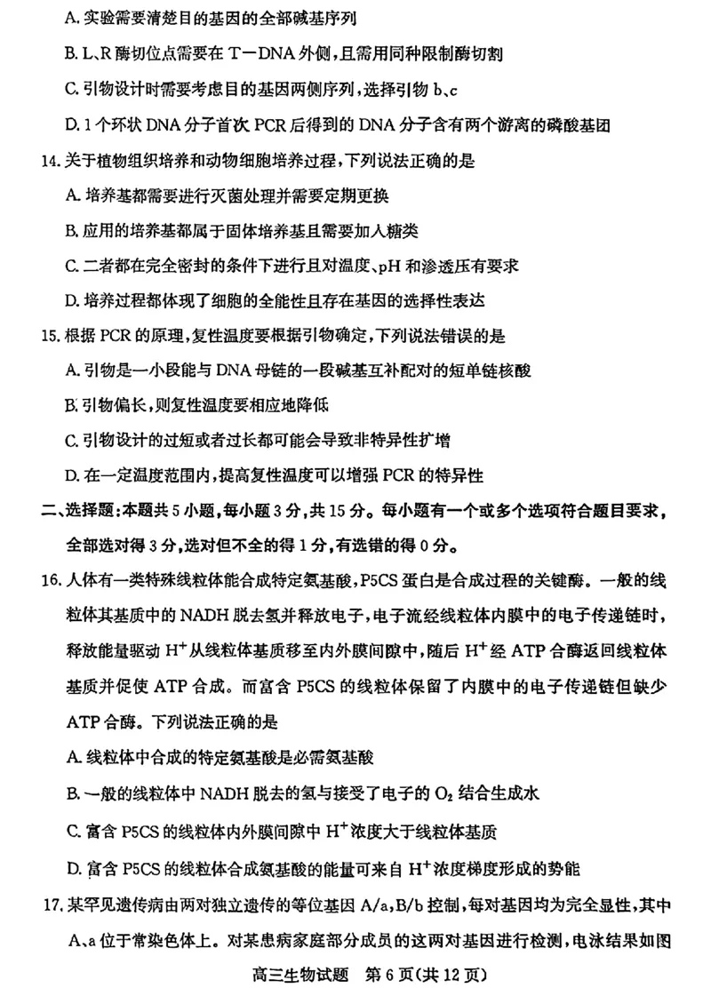 山东省滨州市2025届高三下学期第二次模拟考试生物_2025年5月_250514山东省滨州市2025届高三下学期第二次模拟考试（滨州二模）（全科）