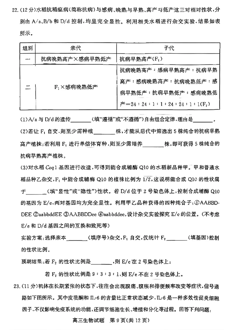 山东省滨州市2025届高三下学期第二次模拟考试生物_2025年5月_250514山东省滨州市2025届高三下学期第二次模拟考试（滨州二模）（全科）
