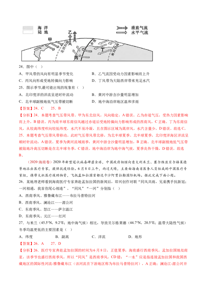 专题04地球上的大气-十年（2014-2023）高考地理真题分项汇编（解析卷）_近10年高考真题汇编（必刷）_十年（2014-2024）高考地理真题分项汇编（全国通用）