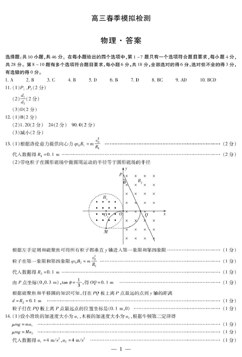 物理高三春季模拟检测简易答案_2025年3月_2503052025届河南省天一大联考高三3月春季模拟检测_2025届河南省天一大联考高三3月春季模拟检测物理