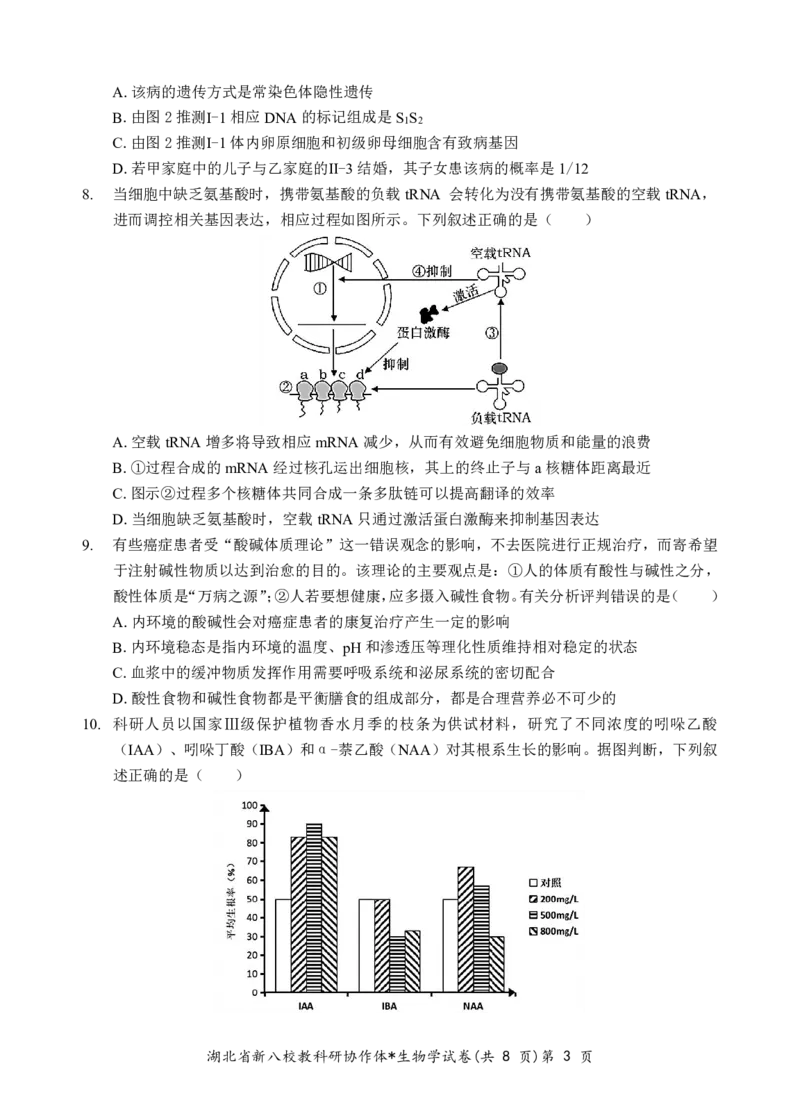 新八校高三生物试卷_2025年2月_2502082025年湖北省新八校协作体高三2月联考（全科）_生物