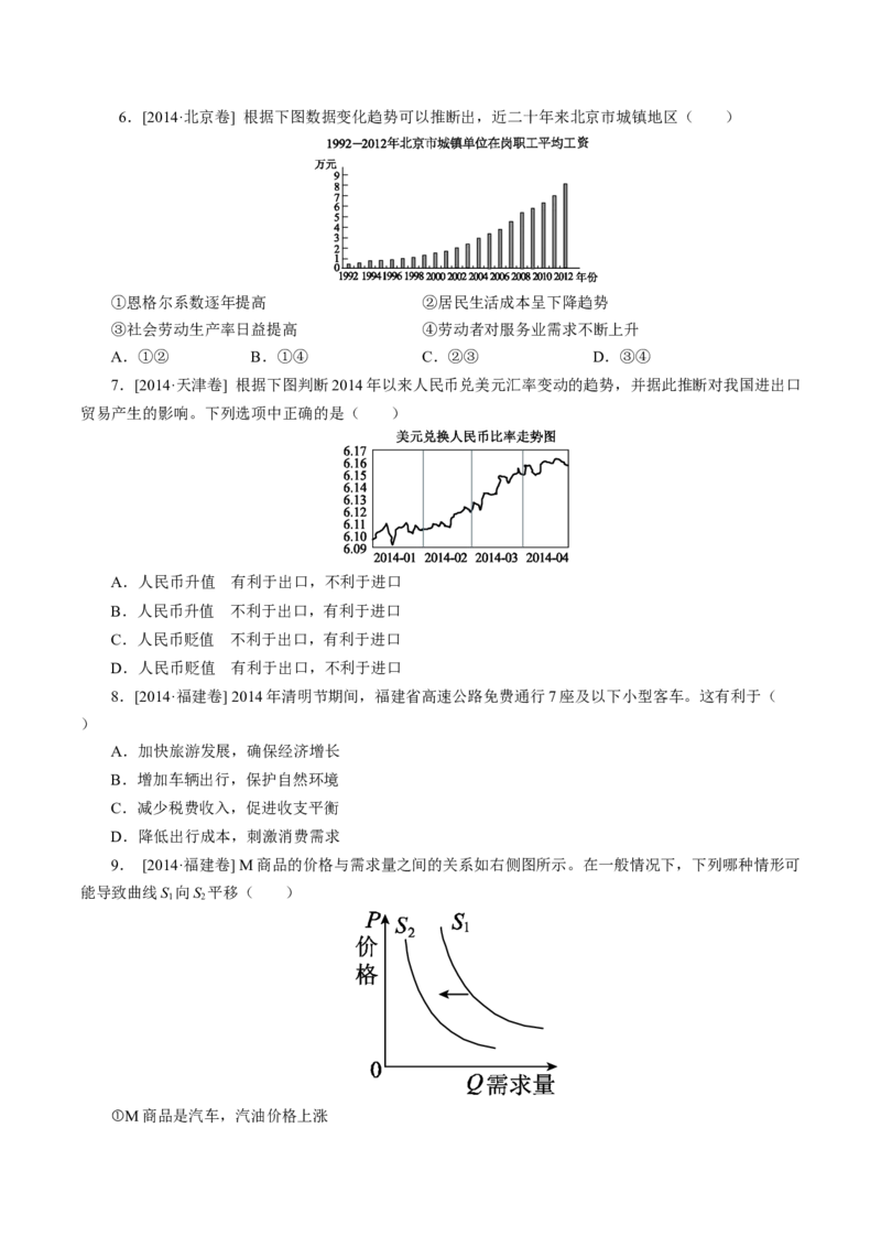 专题01生活与消费-学易金卷：十年（2014-2023）高考政治真题分项汇编（人教卷）（原卷卷）_近10年高考真题汇编（必刷）_十年（2014-2024）高考政治真题分项汇编（全国通用）