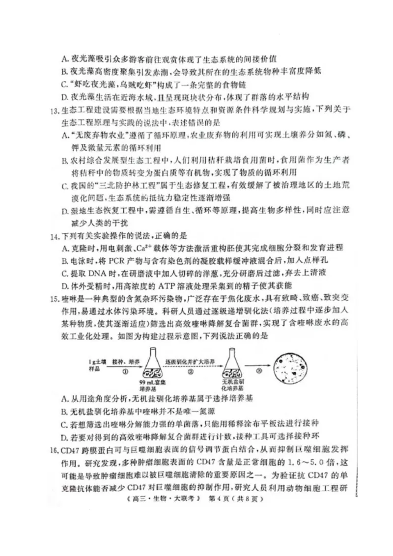 河南省H20高中联盟2024-2025学年高三下学期4月联考生物试卷_2025年4月_250415河南省H20高中联盟2024-2025学年高三下学期4月联考（全科）