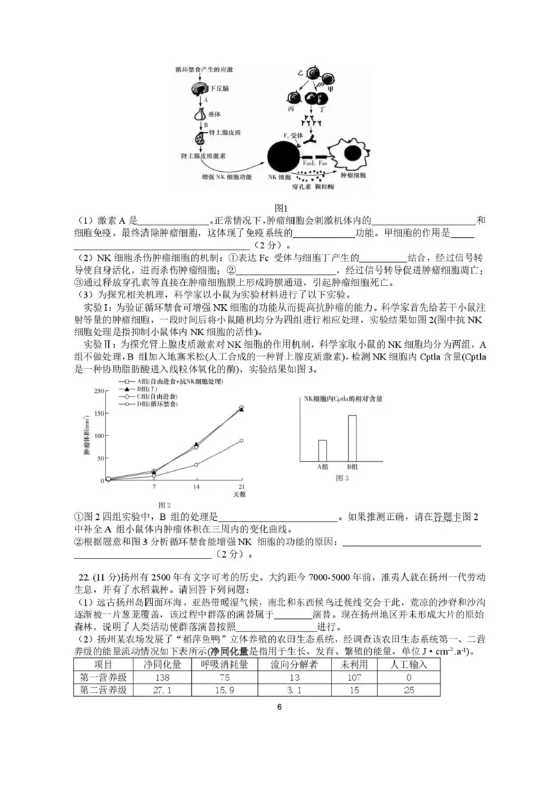 江苏省高邮市2024-2025学年高三下学期第一次联考生物试题+答案_2025年3月_250302江苏省高邮市2024&mdash;2025学年高三上学期第一次联考
