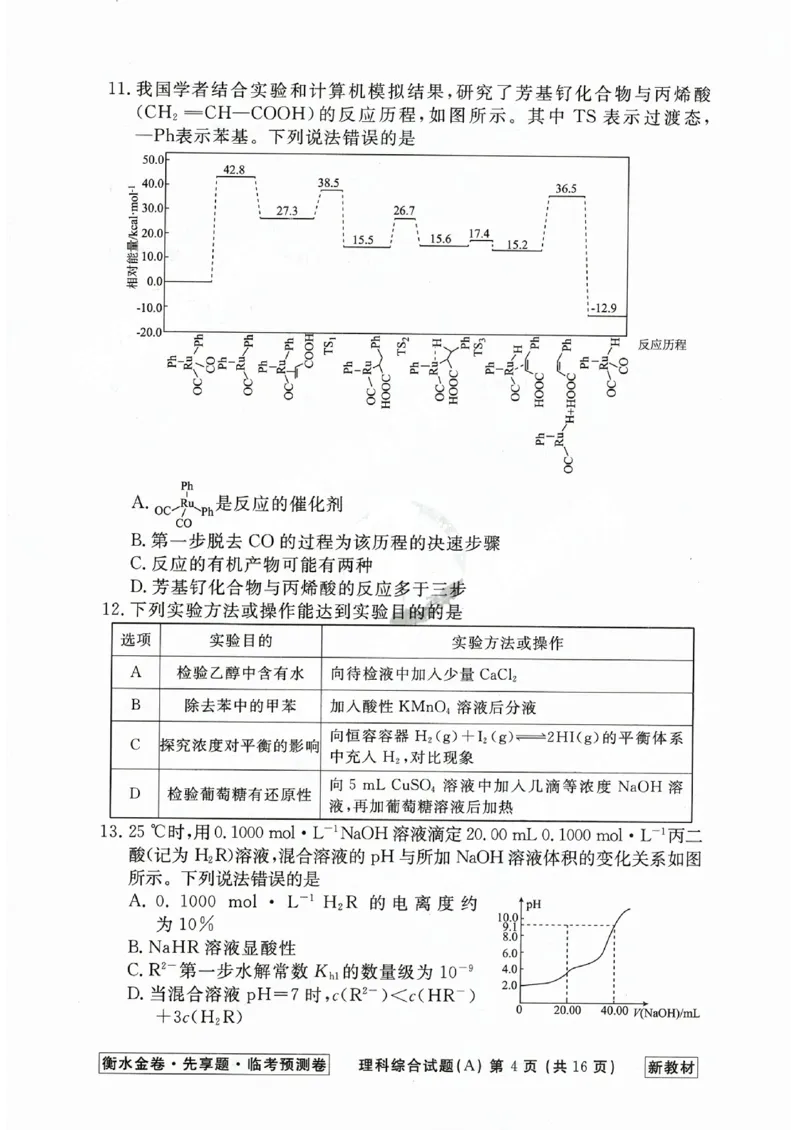 2023衡水临考预测（全国卷新教材）理综a卷_2023高考押题卷_2023衡水临考预测（全国卷新教材）