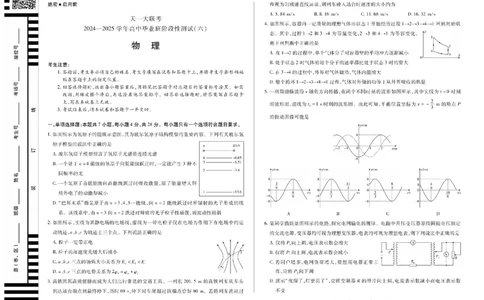 河南省天一大联考2024-2025学年高中毕业班阶段性测试（六）物理_2025年3月_250320河南省天一大联考2024-2025学年高中毕业班阶段性测试（六）（全科）