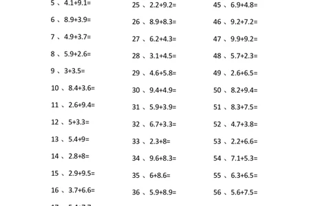 1位小数+1位小数第21~40篇_编码0121-6年级数学口算计算_口算题（适合4年级）_小数-加法（160篇）_（小数）1位小数+1位小数（100篇）