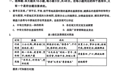 广西壮族自治区2025年3月高三毕业班第二次高考适应性测试历史_2025年3月_250308广西壮族自治区2025年3月高三毕业班第二次高考适应性测试（全科）