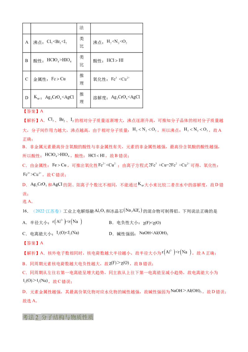 专题05物质结构与性质元素周期律-三年（2022-2024）高考化学真题分类汇编（全国通用）（教师卷）_近10年高考真题汇编（必刷）_十年（2014-2024）高考化学真题分项汇编（全国通用）