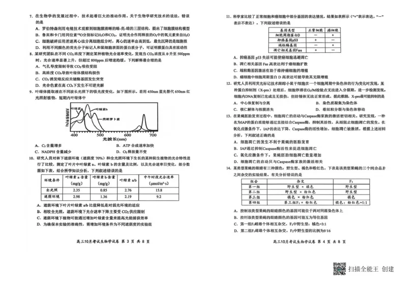湖北省云学联盟2025-2026学年高三上学期10月月考生物试卷_2025年10月_251020湖北云学联盟2026届高三上学期10月考试（全科）