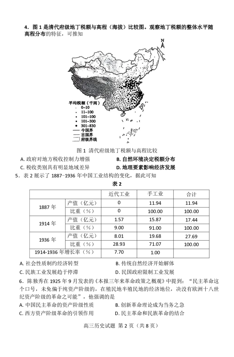 历史试卷_2025年1月_250120山东省枣庄市2025届高三第一学期质量检测（全科）_山东省枣庄市2024-2025学年高三上学期1月期末历史