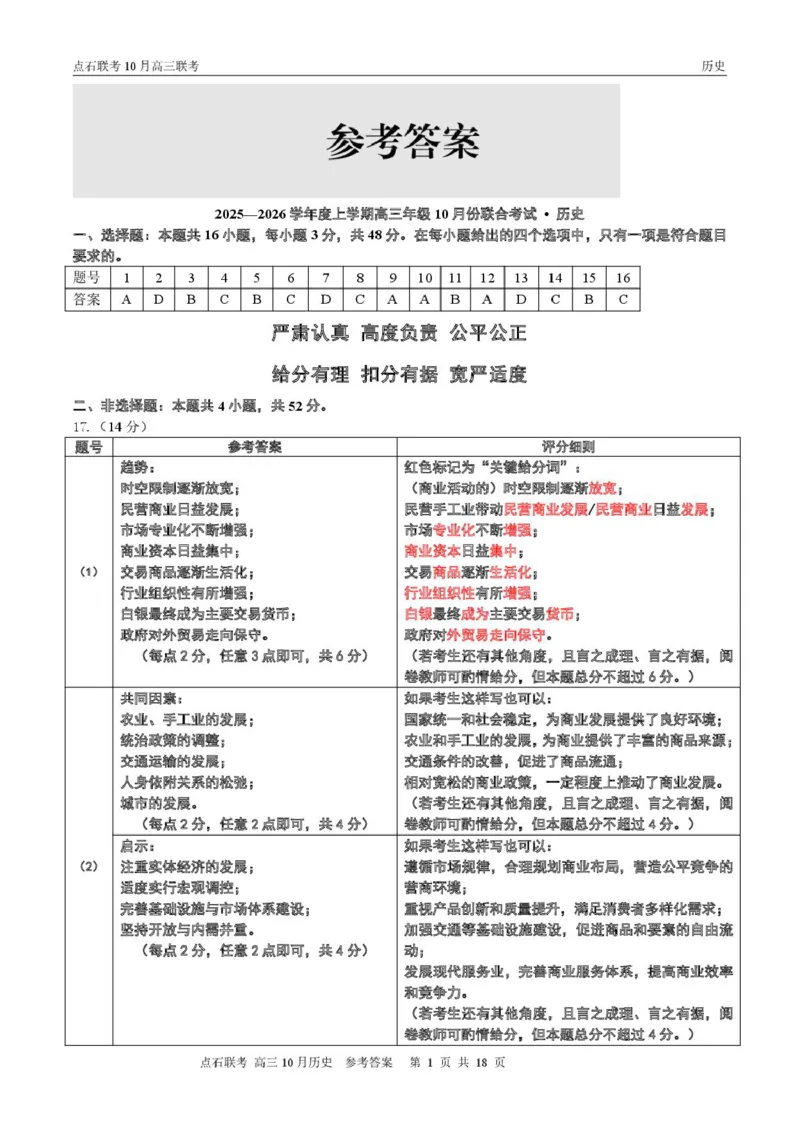 点石联考高三10月联考历史试题参考答案_2025年10月_251012辽宁省点石联考2025-2026学年度上学期高三10月份联合考试（全科）_辽宁点石联考2025-2026学年高三10月联合考试历史试题