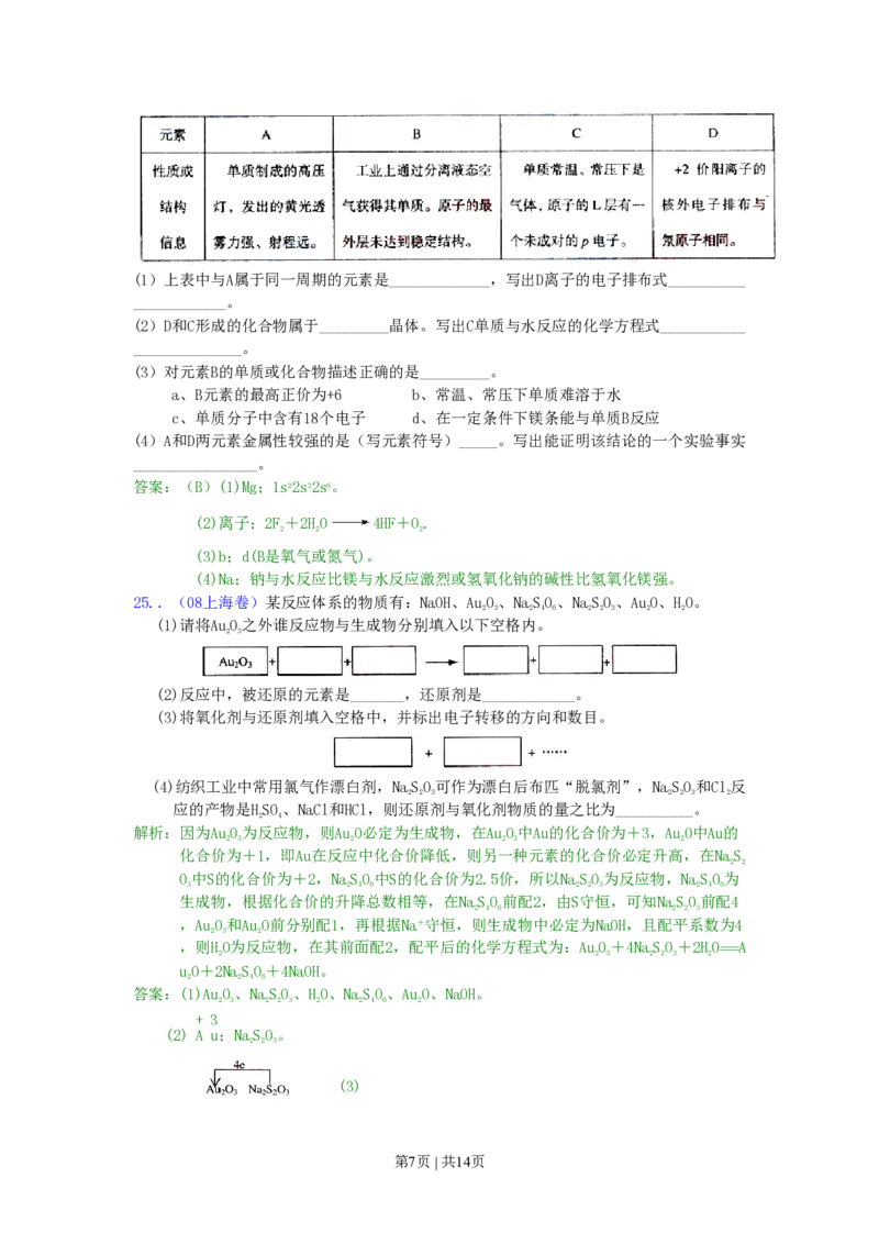 2008年高考化学试卷（上海）（解析卷）_化学历年高考真题_新&middot;PDF版2008-2025&middot;高考化学真题_化学（按年份分类）2008-2025_2008&middot;高考化学真题