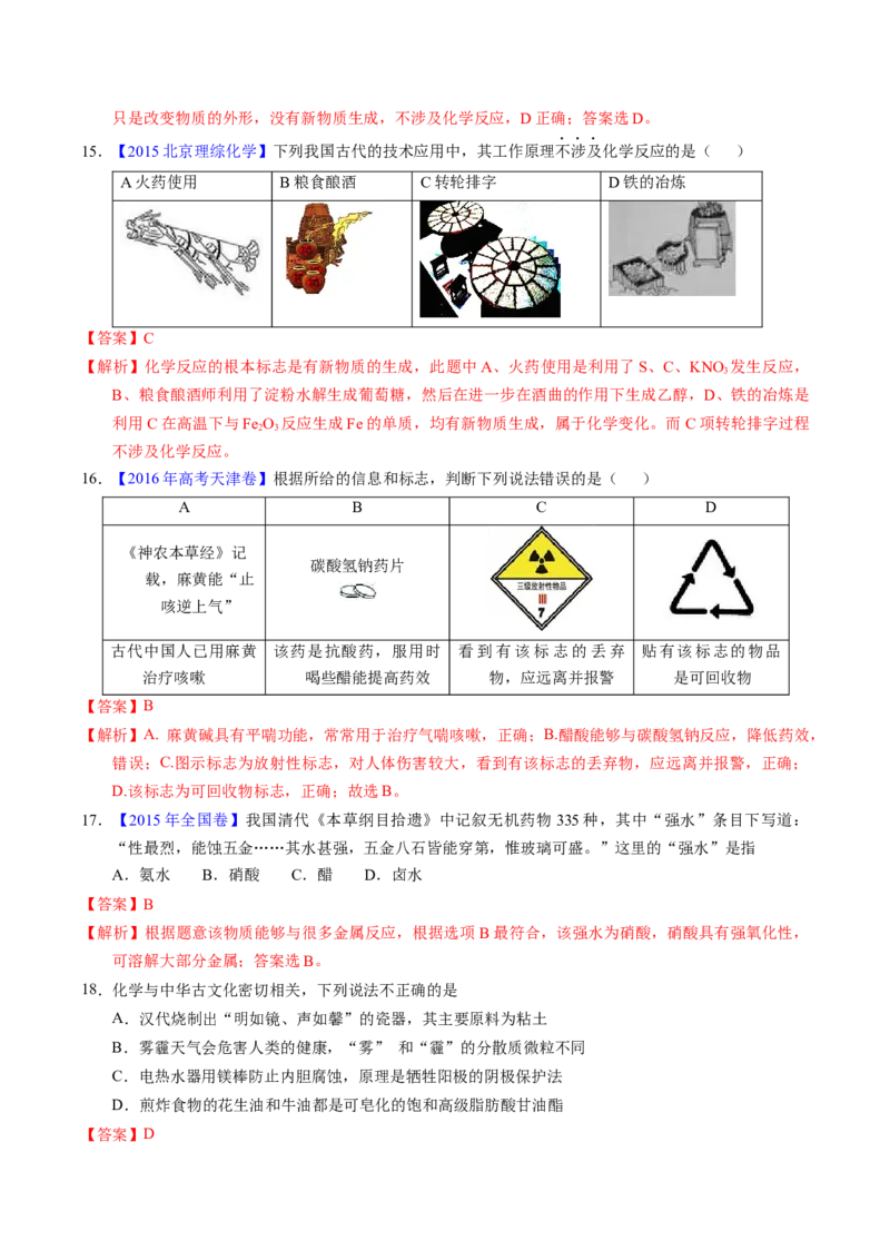 专题04化学与传统文化（解析卷）_近10年高考真题汇编（必刷）_十年（2014-2024）高考化学真题分项汇编（全国通用）_十年（2014-2023）高考化学真题分项汇编（全国通用）
