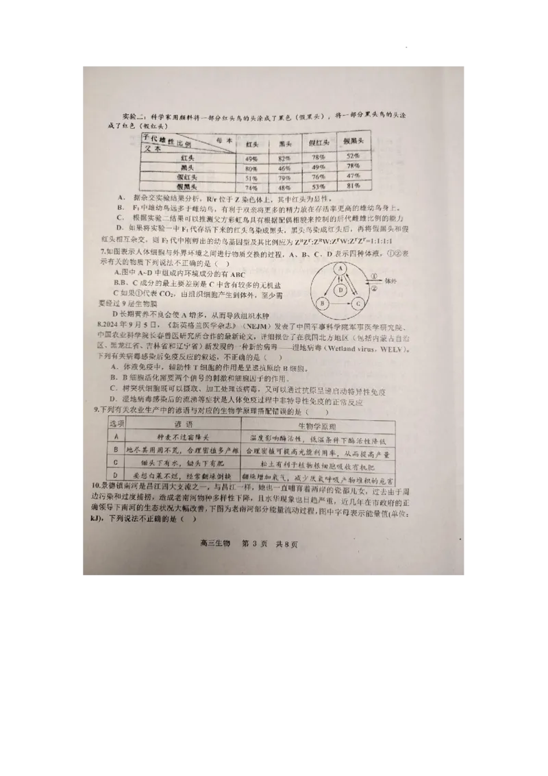 江西省景德镇市2025届高三上学期第二次质量检测生物试题_2025年1月_250123江西省景德镇市2025届高三上学期第二次质量检测