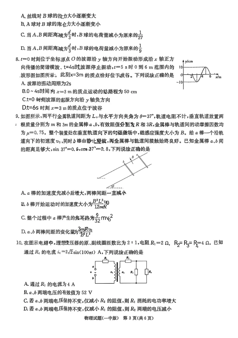 湖南省长沙市第一中学2024-2025学年高三上学期月考（五）物理试卷+答案_2025年1月_250126湖南省长沙市第一中学2024-2025学年高三上学期月考（五）
