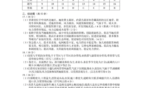 甘肃省2025年高三（3月）考试卷地理答案_2025年3月_250314甘肃省2025年高三（3月）考试卷（甘肃一诊）（全科）_甘肃省2025年高三（3月）考试卷地理