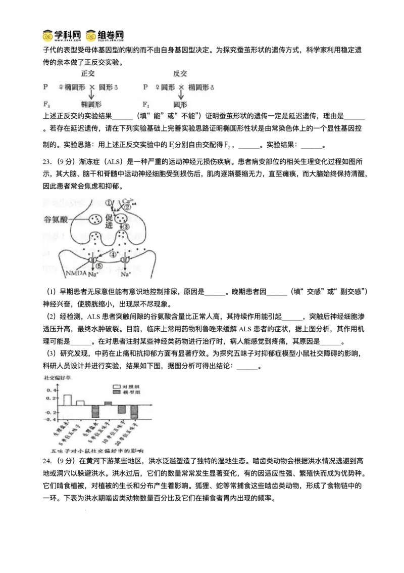 山东省青岛市2024-2025学年高三上学期期末生物试题(无答案)_2025年1月_250126山东省青岛市2025届高三1月期末考