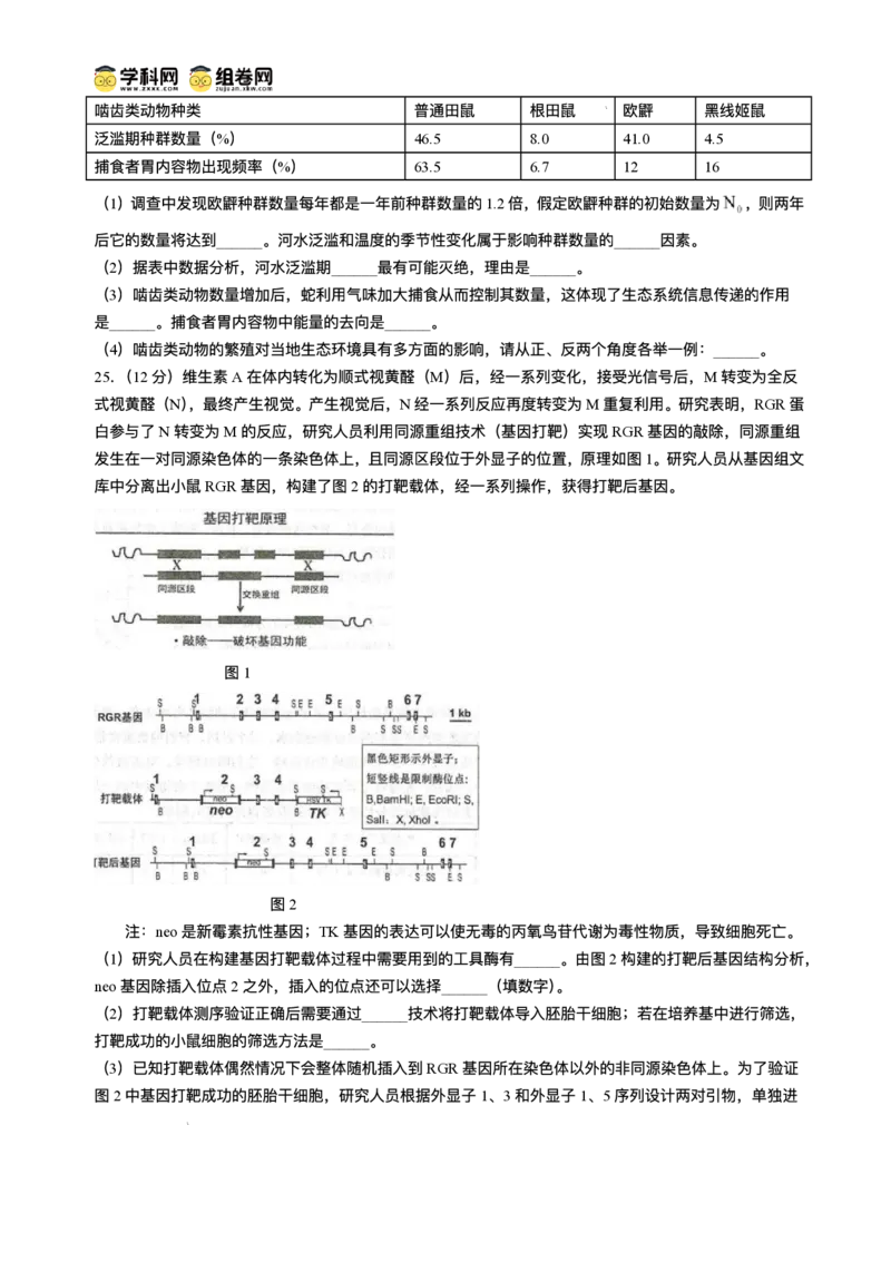 山东省青岛市2024-2025学年高三上学期期末生物试题(无答案)_2025年1月_250126山东省青岛市2025届高三1月期末考