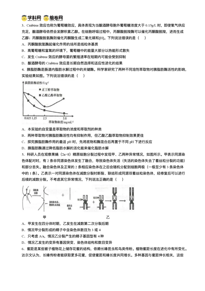 山东省青岛市2024-2025学年高三上学期期末生物试题(无答案)_2025年1月_250126山东省青岛市2025届高三1月期末考