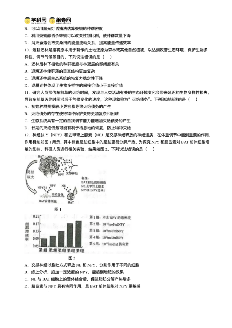 山东省青岛市2024-2025学年高三上学期期末生物试题(无答案)_2025年1月_250126山东省青岛市2025届高三1月期末考