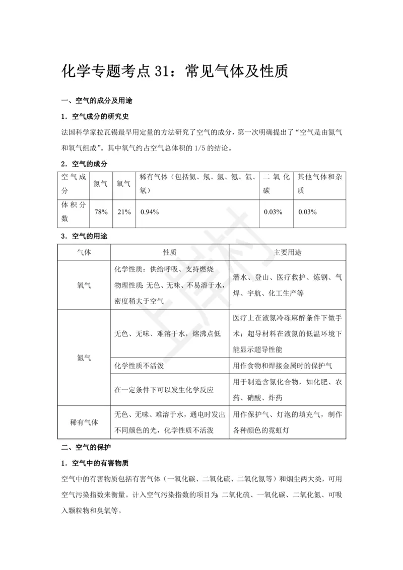 化学专题考点31：常见气体及性质_2026考公资料_（28）上岸村合集（司马、章晓铭、王永恒、天晓、忠政、丁旭等）_2025合集_92024上岸村广东省考科学推理套卷班_课件