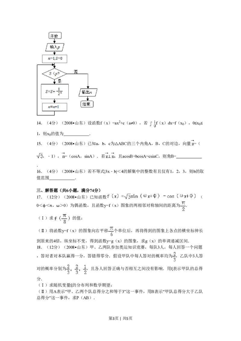 2008年高考数学试卷（理）（山东）（空白卷）_数学历年高考真题_新&middot;PDF版2008-2025&middot;高考数学真题_数学（按省份分类）2008-2025_2008-2025&middot;（山东）数学高考真题