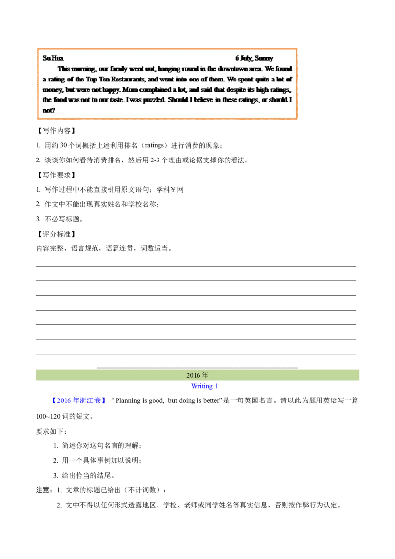 专题29书面表达记叙文、短文投稿、报道类（学生卷）--十年（2015-2024）高考真题英语分项汇编（全国通用）_近10年高考真题汇编（必刷）